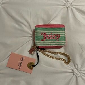 Juicy Couture pink and green zip around striped wallet